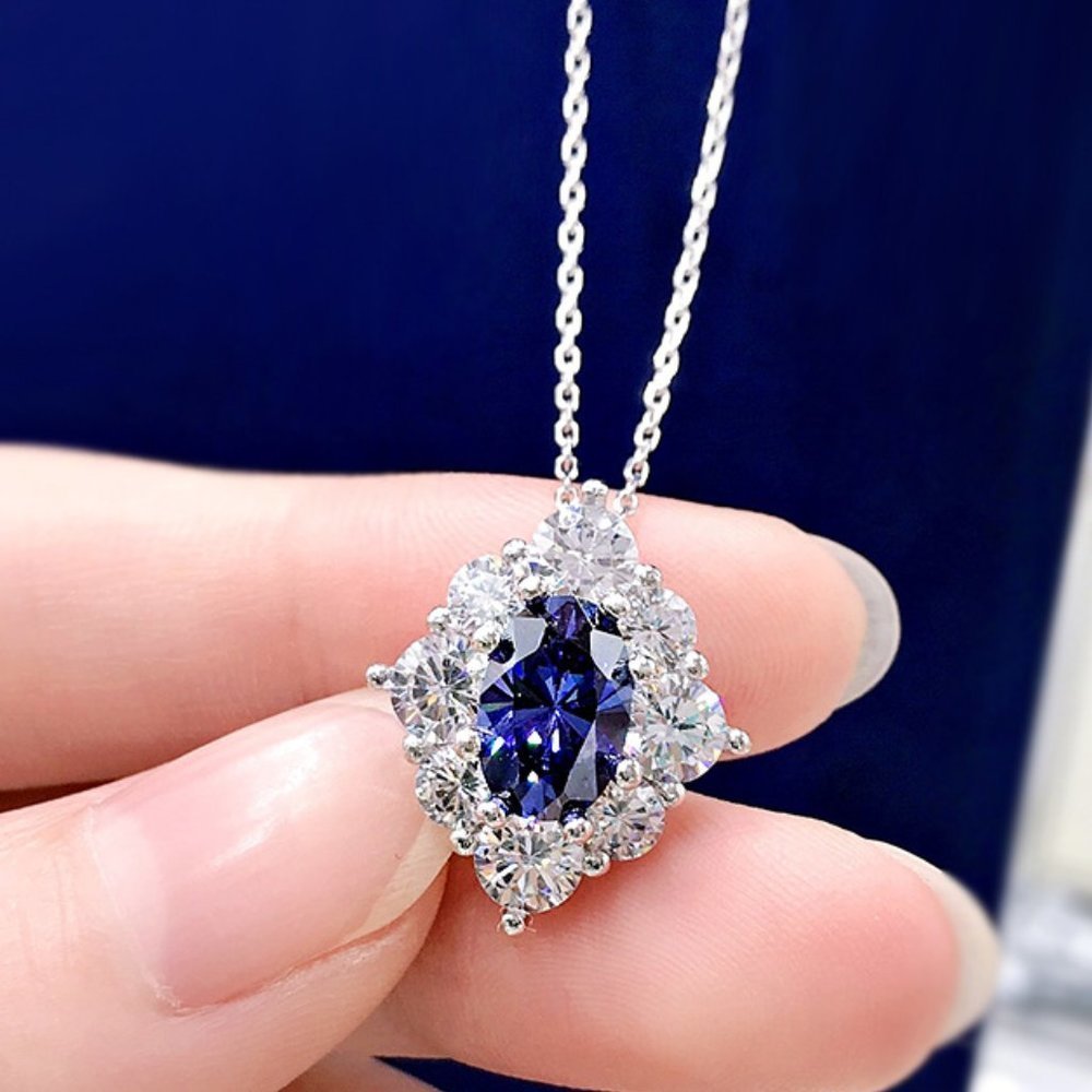 💥 Shinny Blue Stone Jewelry Sliver Coating CZ Necklace for Women, HA4553